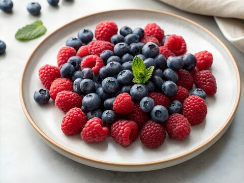 raspberries and blueberries on a plate