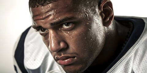 Exhausted Sweaty Football Player Close-up Face Portrait Showing Physical Exertion and Determination Generative AI
