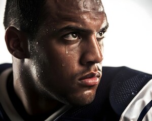 Sweaty Determined African American Football Player Close-up Portrait with Intense Expression Generative AI