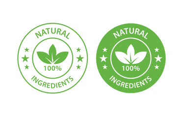 100% Natural Ingredients Green Badge – Organic Eco-Friendly Label Vector for Skincare & Food Packaging