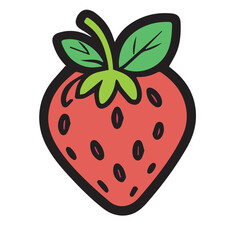 Obraz premium Cartoon strawberry illustration with simple, bold lines and bright colors. Single strawberry in isolated, plain white background.