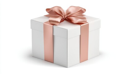 Obraz premium White gift box with rose gold ribbon and bow