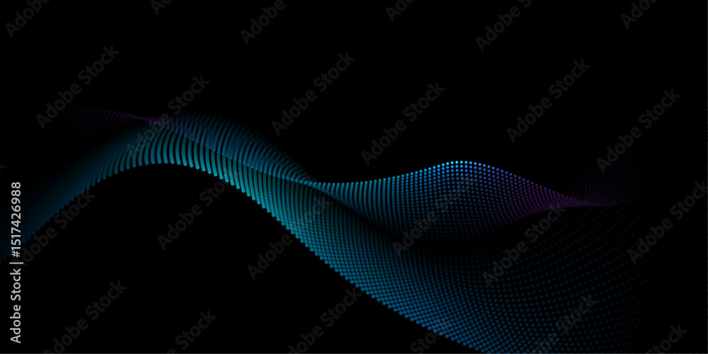 Leinwandbilder Vector abstract motion, smooth, soft blue wave line pattern, dot particle. Curve and fluid shape on black background. Illustration modern graphic design for luxury wallpaper, futuristic, technology