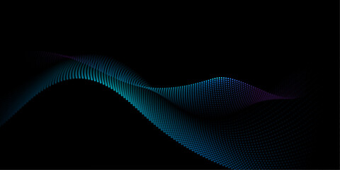 Vector abstract motion, smooth, soft blue wave line pattern, dot particle. Curve and fluid shape on black background. Illustration modern graphic design for luxury wallpaper, futuristic, technology