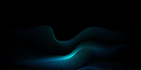 Vector abstract motion, smooth, soft blue wave line pattern, dot particle. Curve and fluid shape on black background. Illustration modern graphic design for luxury wallpaper, futuristic, technology