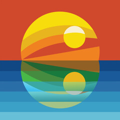Reflection of Sun in Water - 6 colors vector illustration