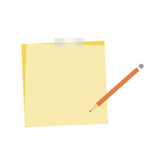 Yellow Sticky Note Paper with Orange Pencil for Writing Reminders