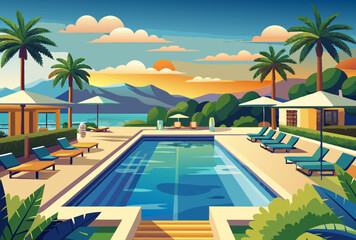 Sunset Serenity. Luxurious Poolside Escape