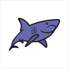 Fototapeta premium Cartoon shark illustration in a flat, simple style. Friendly shark in a playful pose against a plain white background.