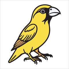 Fototapeta premium Yellow bird illustration in profile view against a white background. A detailed, stylized depiction of a bird, showcasing intricate feather and body designs.