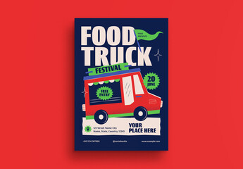 Blue Quirky Illustration Food Truck Festival Flyer Layout