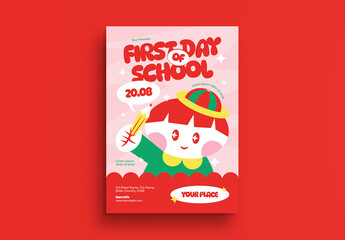 Red Green Kiddieland First Day of School Flyer Layout