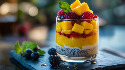 Colorful Chia Pudding with Mango and Berries