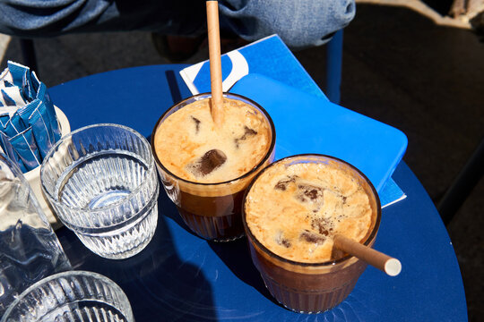 Iced coffee glasses on the table
