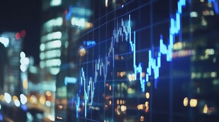 Financial data displayed on a screen at night.