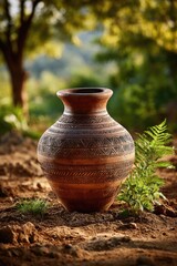 Medium-sized clay water pot, traditionally used for carrying water