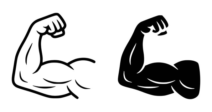 Bicep flex outline vector illustration in two styles