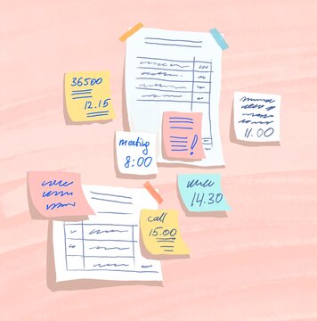 Organizer board with stickers and notes