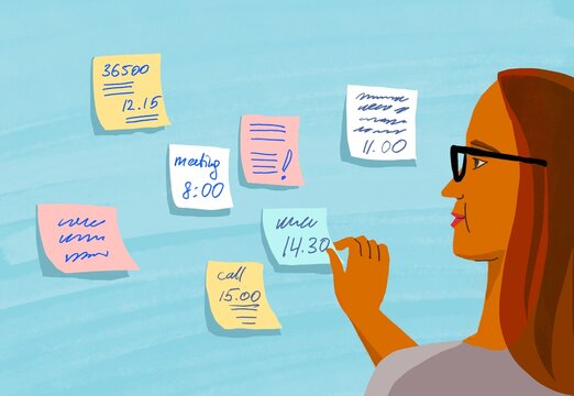 Organizer board with stickers and notes