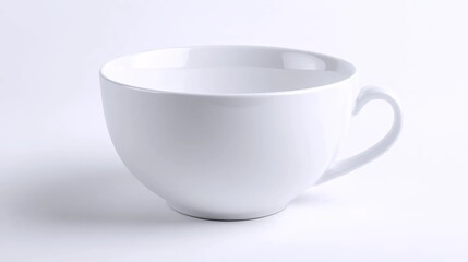 Empty white ceramic mug on white background