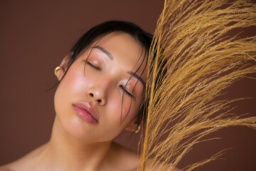 Bare woman with fashion glow skin makeup