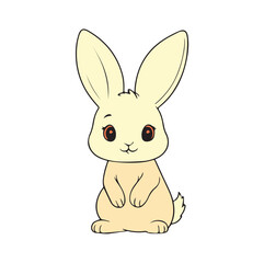 Fototapeta premium Cute cartoon rabbit in a light beige color with large expressive eyes. Adorable animal character against a plain white background.