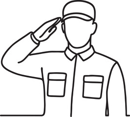 one line art design of army soldier saluting minimalist military vector illustration.