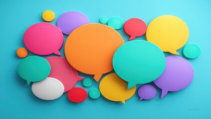 Colorful speech bubbles on a light blue background