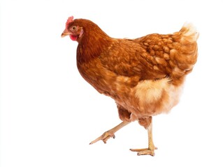 Fototapeta premium Brown chicken walking on white background 
