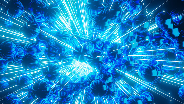 Dynamic electric explosion of particles in an abstract 3D environment