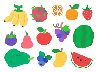 set of fruit illustration, doodle and flat art style, food and drink concept