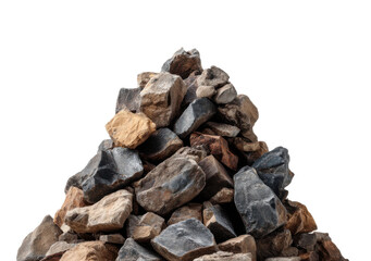 Mountain of natural stones quarry rock pile natural environment view texture focus isolated on transparent background