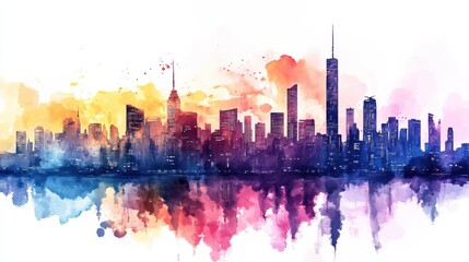 Fototapeta premium Colorful cityscape with buildings reflecting in serene water