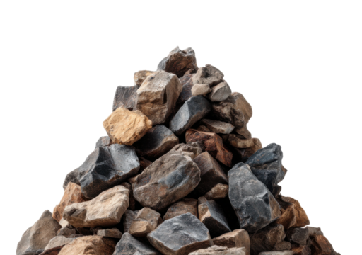 Mountain of natural stones quarry rock pile natural environment view texture focus isolated on transparent background