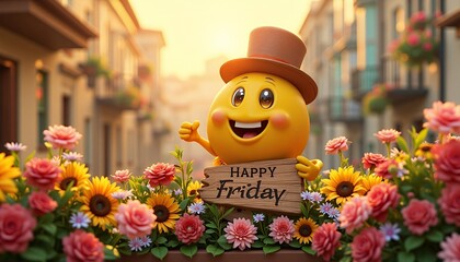 Happy Friday Smiley Face with Flowers