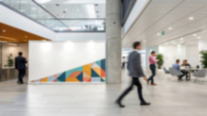Obraz premium Modern office lobby with abstract geometric wall art, office, lobby, modern, contemporary, geometric