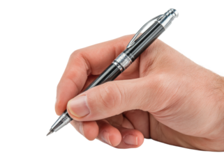 Writing action with a pen desk workspace minimalist view creativity isolated on transparent background