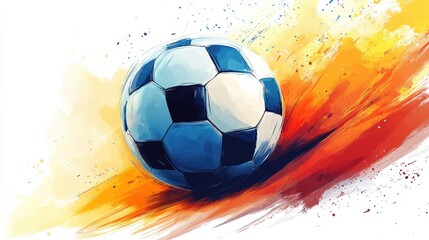 Soccer ball in motion against vibrant abstract background