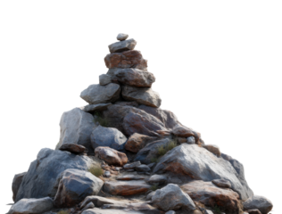 Rock stacking event on scenic landscape nature exploration captured viewpoint isolated on transparent background