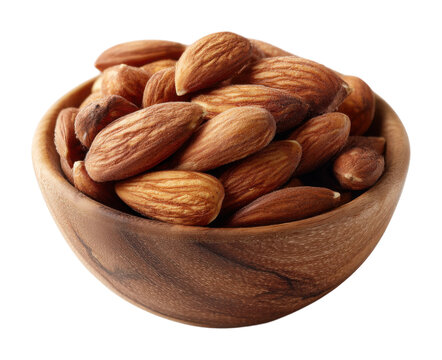 Nutritious almonds in a wooden bowl healthy snack kitchen view natural benefits isolated on transparent background