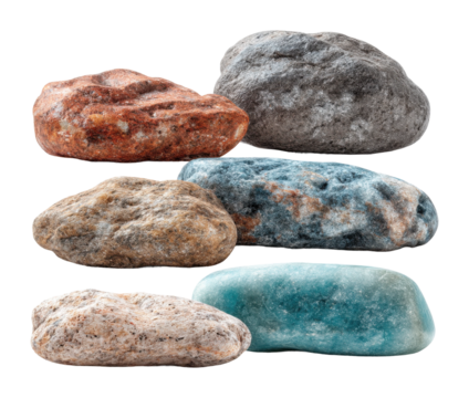 Natural stone collection display product natural environment view isolated on transparent background