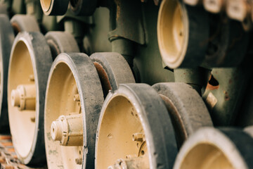 Military machinery wheels exhibit wear amidst ongoing conflict 