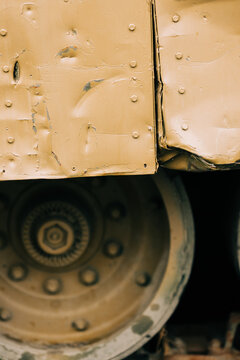 War vehicle showing wear and damage from conflicts 