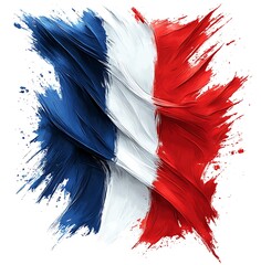 Artistic representation of the french flag featuring textured brushstrokes on white background