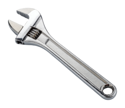 Tool maintenance action adjustable wrench repair techniques in a workshop environment isolated on transparent background