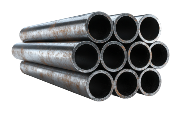 Industrial pipe stacking manufacturing facility product showcase steel environment view isolated on transparent background