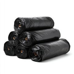 Stack of black plastic trash bags