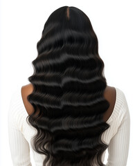 Black Woman, Long Wavy Hair, Glossy Black Hair, Back View, Studio Lighting, Hair Extension Model, Brazilian Body Wave Hair, Natural Hair Texture, Hair Bundle Advertising, HD Beauty Stock, Virgin Human