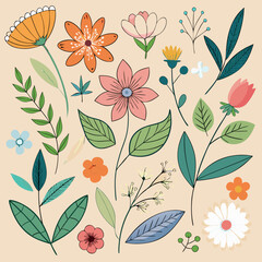Vibrant Floral Design. A Collection of Beautiful Flowers and Leaves