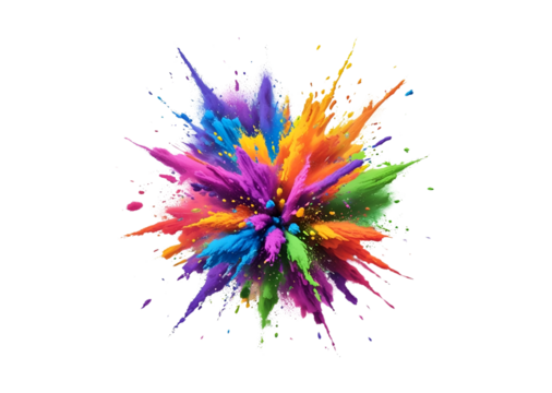 Vibrant rainbow dust powder explosion with a dynamic blast effect in high-resolution vector style, isolated against on PNG transparent and white background. Perfect for posters, digital art, branding,